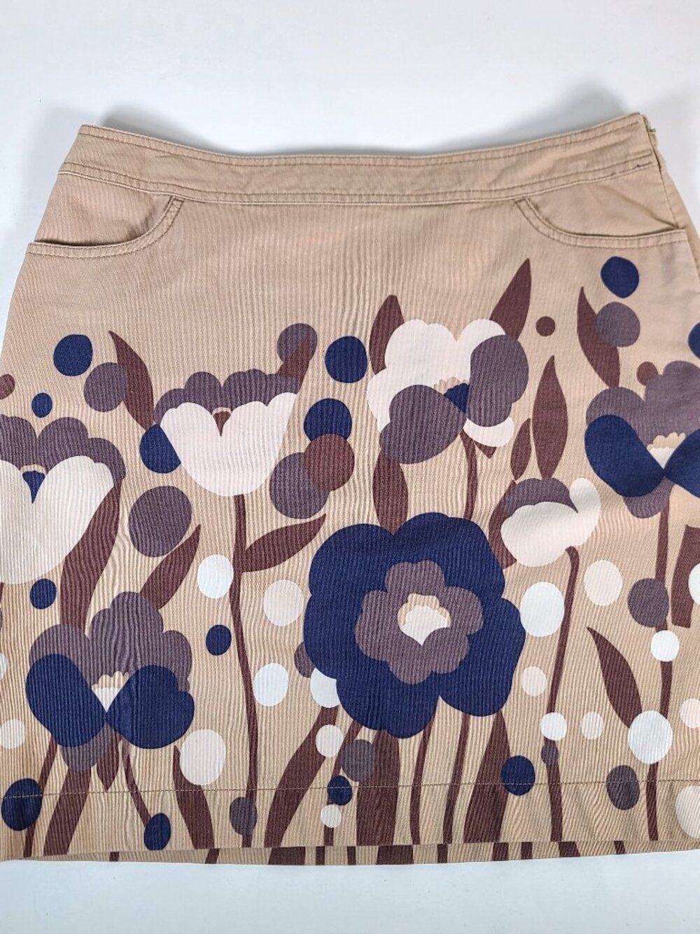 Boden Floral Skirt Women's 10 Brown Twill A-Line Midi Retro Preppy 100% Cotton